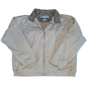 Columbia Mens XL Tan Khaki Full Zip Mesh Lined Windbreaker Jacket Softshell